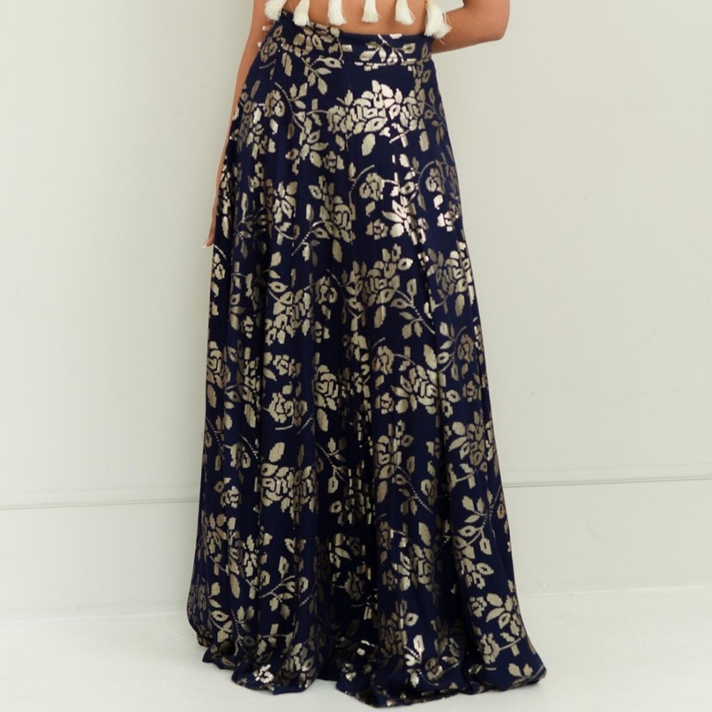 The Saree Room Navy Iris Maxi Skirt size S